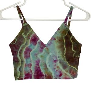 Handmade Tie Dye Tank Top Womens XS Small Cropped Shirt Geode Mint Blue Multi